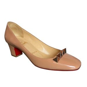 CHRISTIAN LOUBOUTIN Pyramidame Studded Spike Block Heel Pumps Heels \\ 36.5